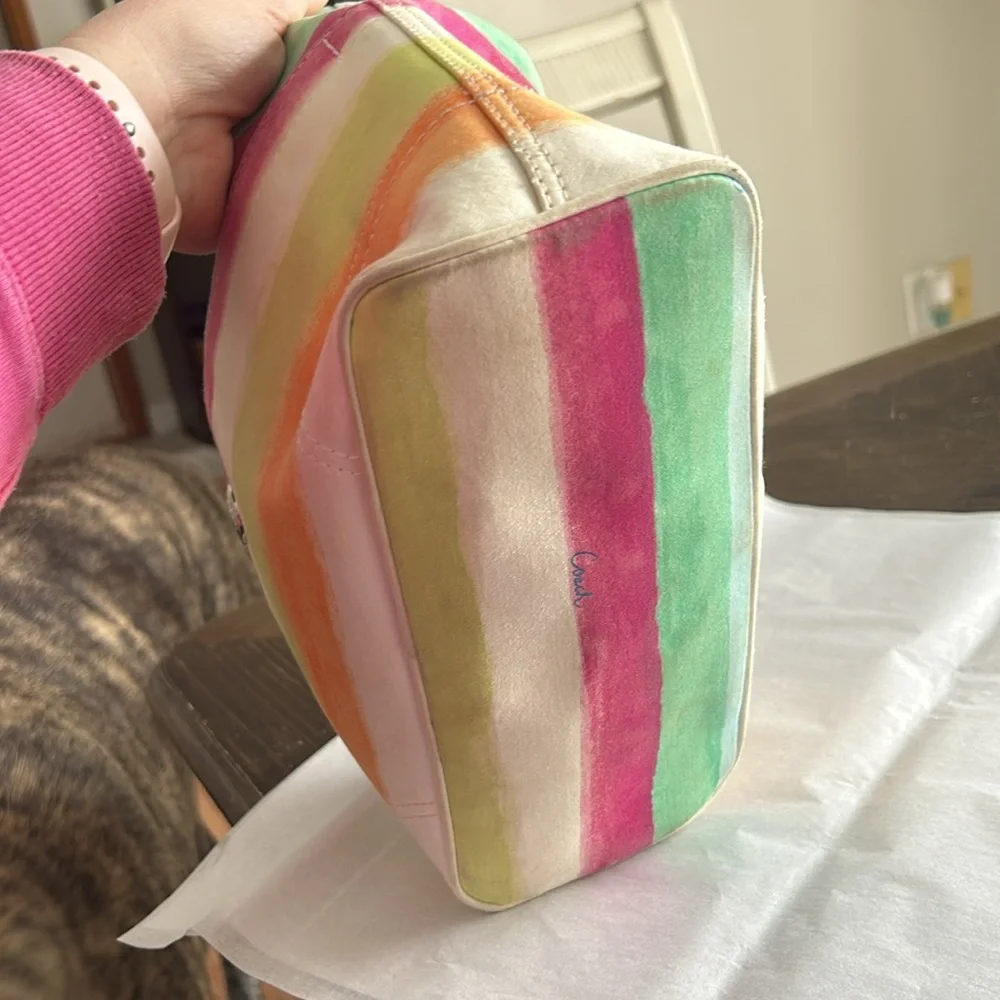 Coach Multicolor Striped Canvas Hobo Bag - Turquoise, Pink, Lime, Orange